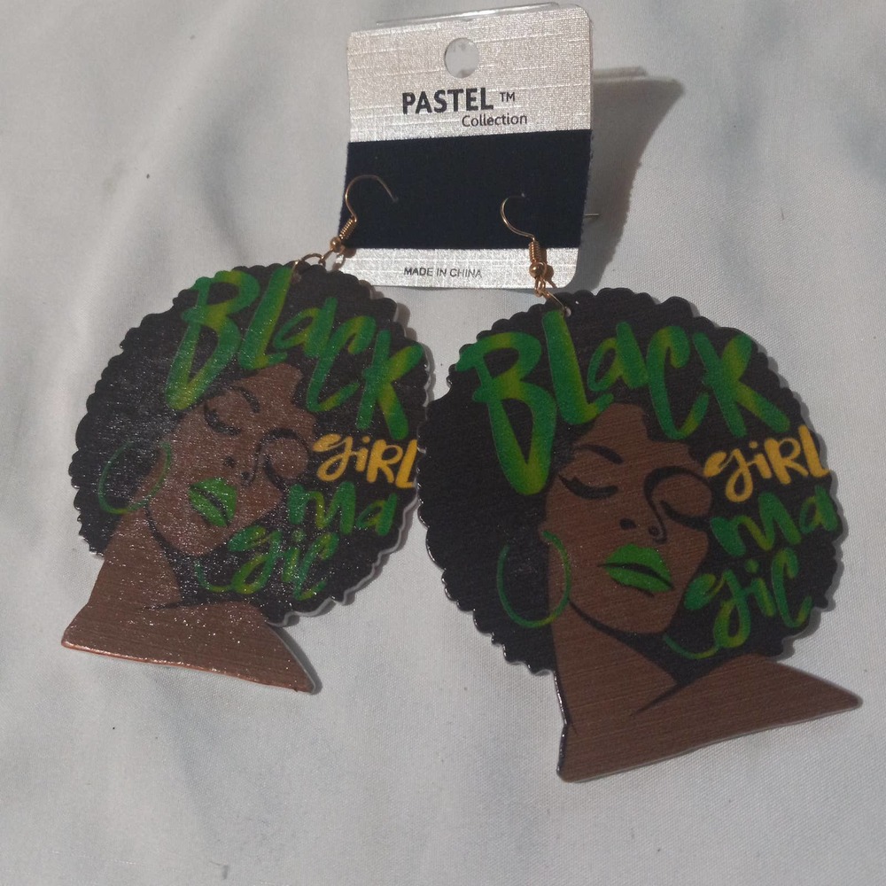 Pastel Collection Earrings "Black Girl Magic" green writing